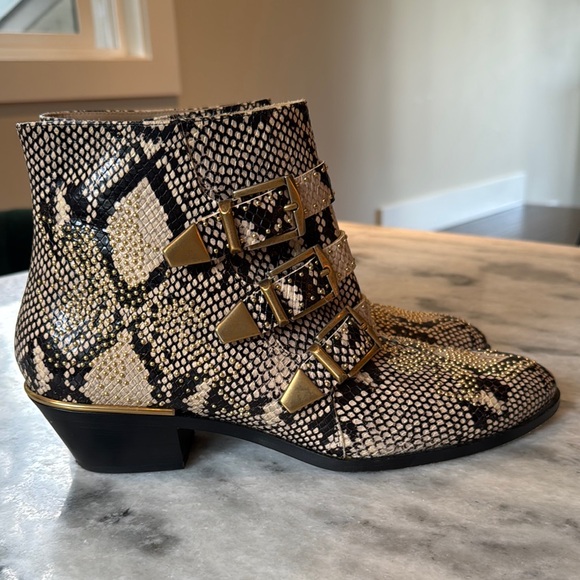 Women's Chloe Susanna Snakeskin & Studded Ankle Boots - Size 41 / US 11 - Picture 8 of 10